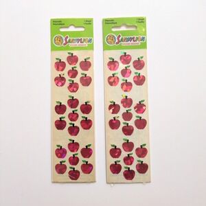 Rare Vtg 90s Sandylion Prismatic Red Apple Sticker Sheets Fruit 2 Sheets